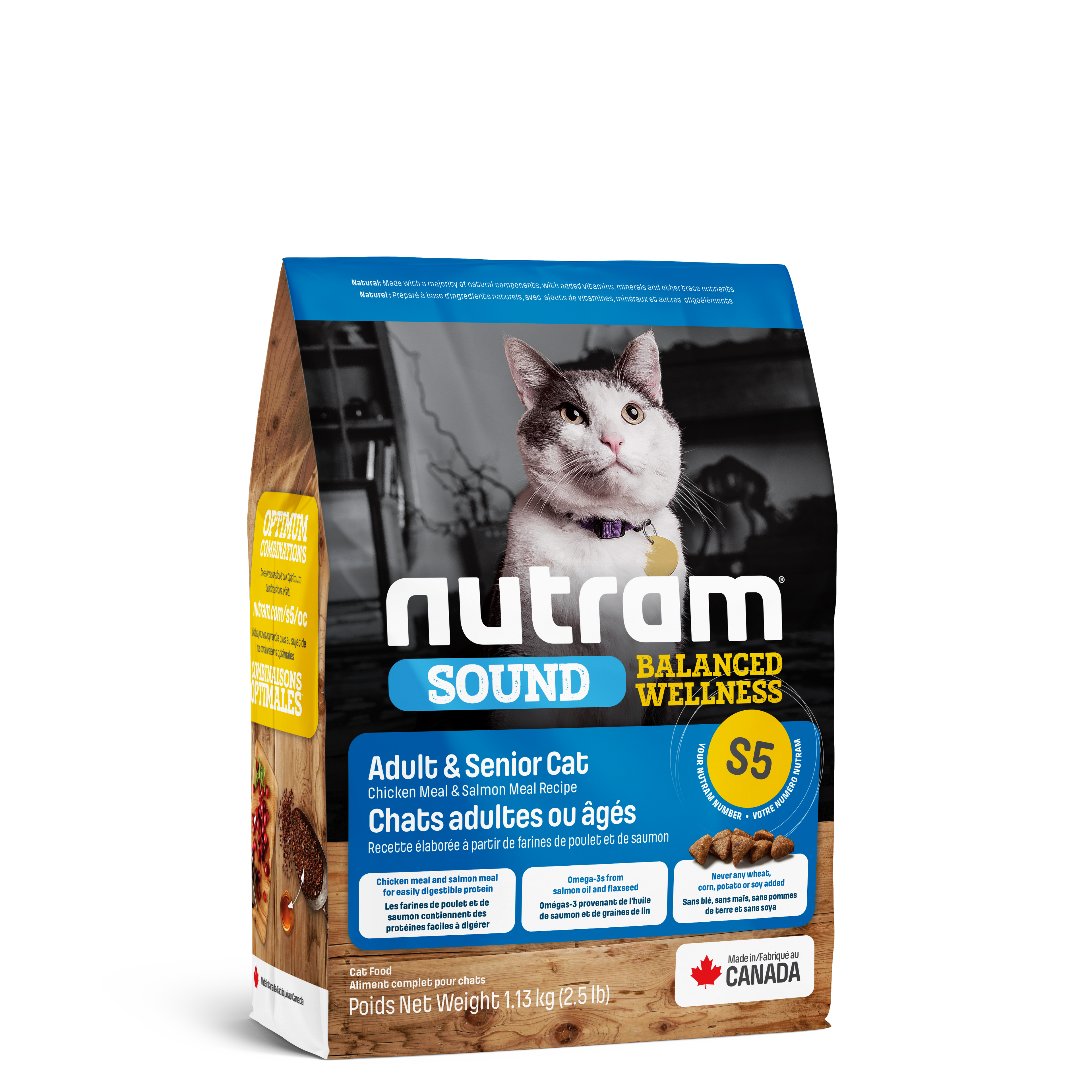 Nutram S5 - Chats adultes ou âgés Recette au poulet frais et au saumon - 1kg130