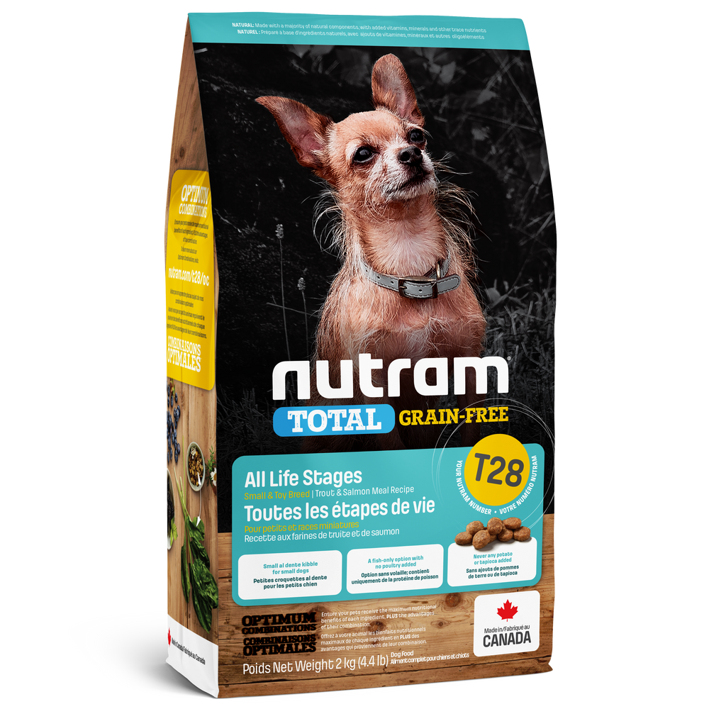 Nutram T28 - Toutes les étapes de vie Petites races et races naines Recette à la truite fraîche et au saumon frais - 2KG