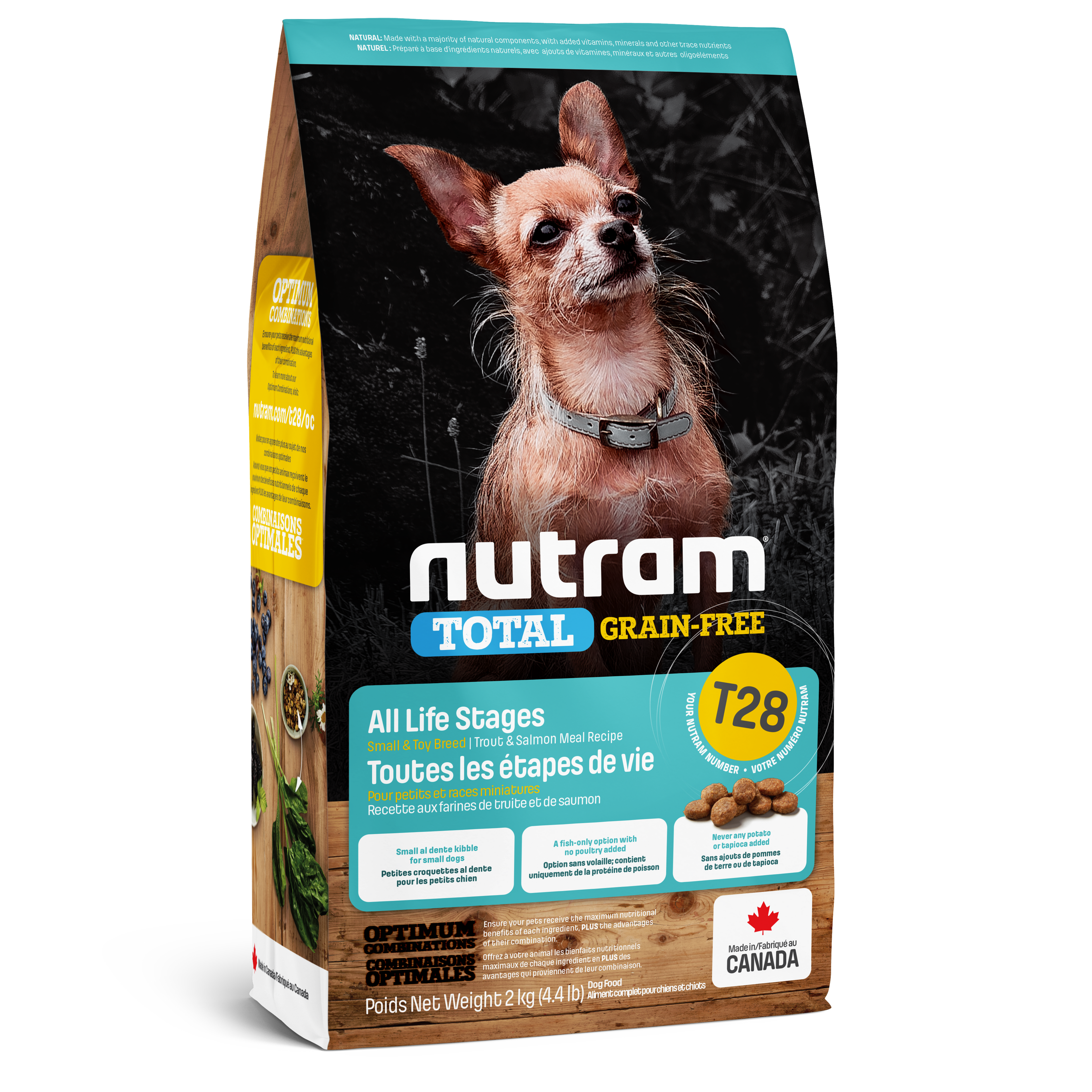 Nutram T28 - Toutes les étapes de vie Petites races et races naines Recette à la truite fraîche et au saumon frais - 2KG