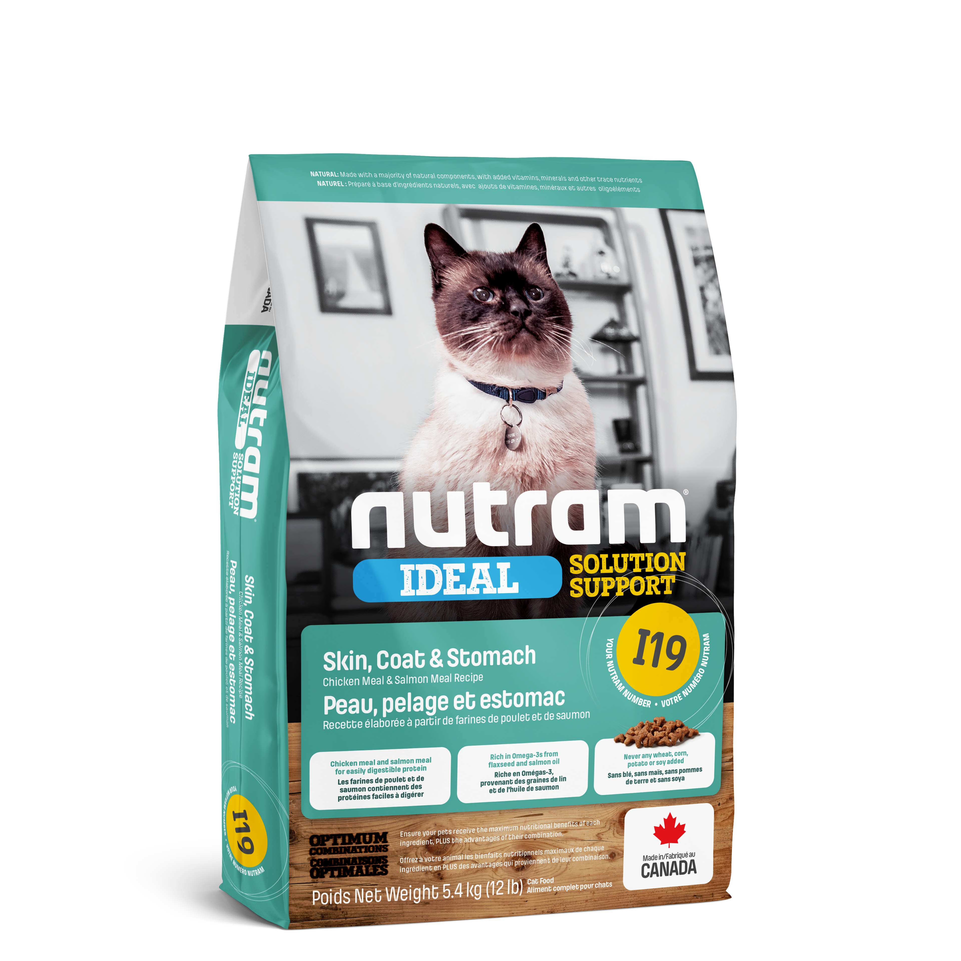 Nutram I19 - Peau, pelage et estomac Recette au poulet et au saumon - 5KG400