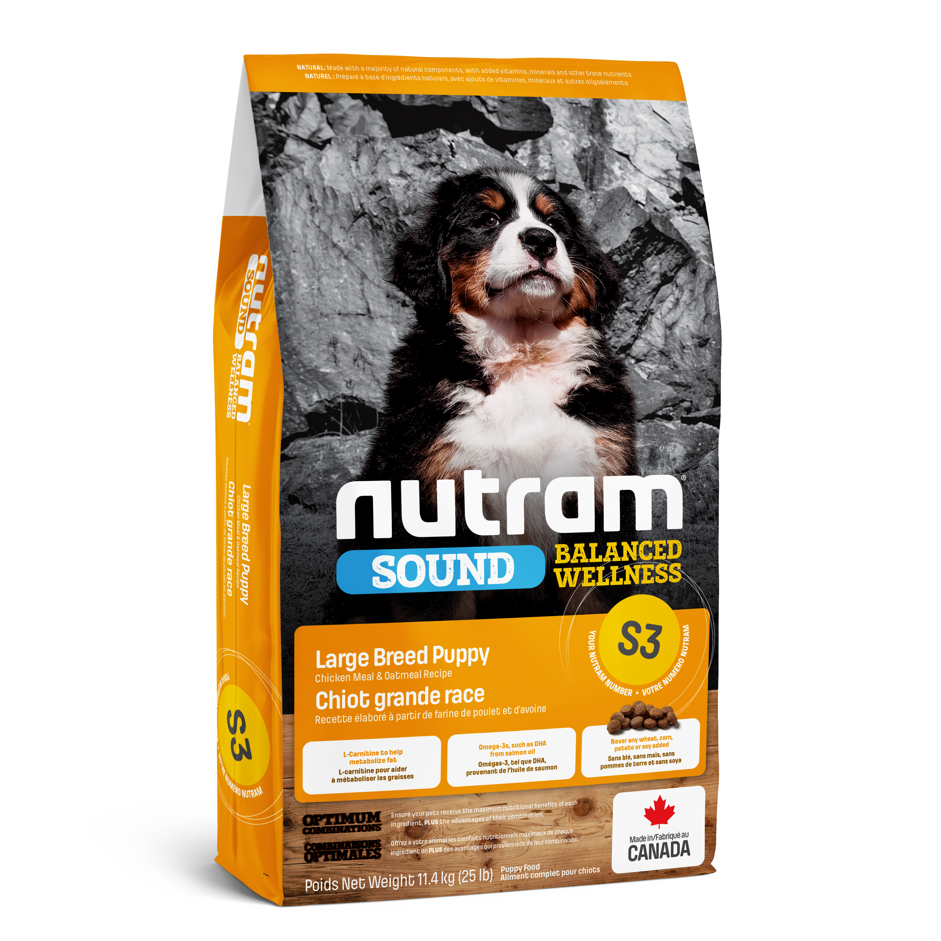 Nutram S3 - Chiot grande race Recette au poulet frais et à l’avoine 11,400 kg