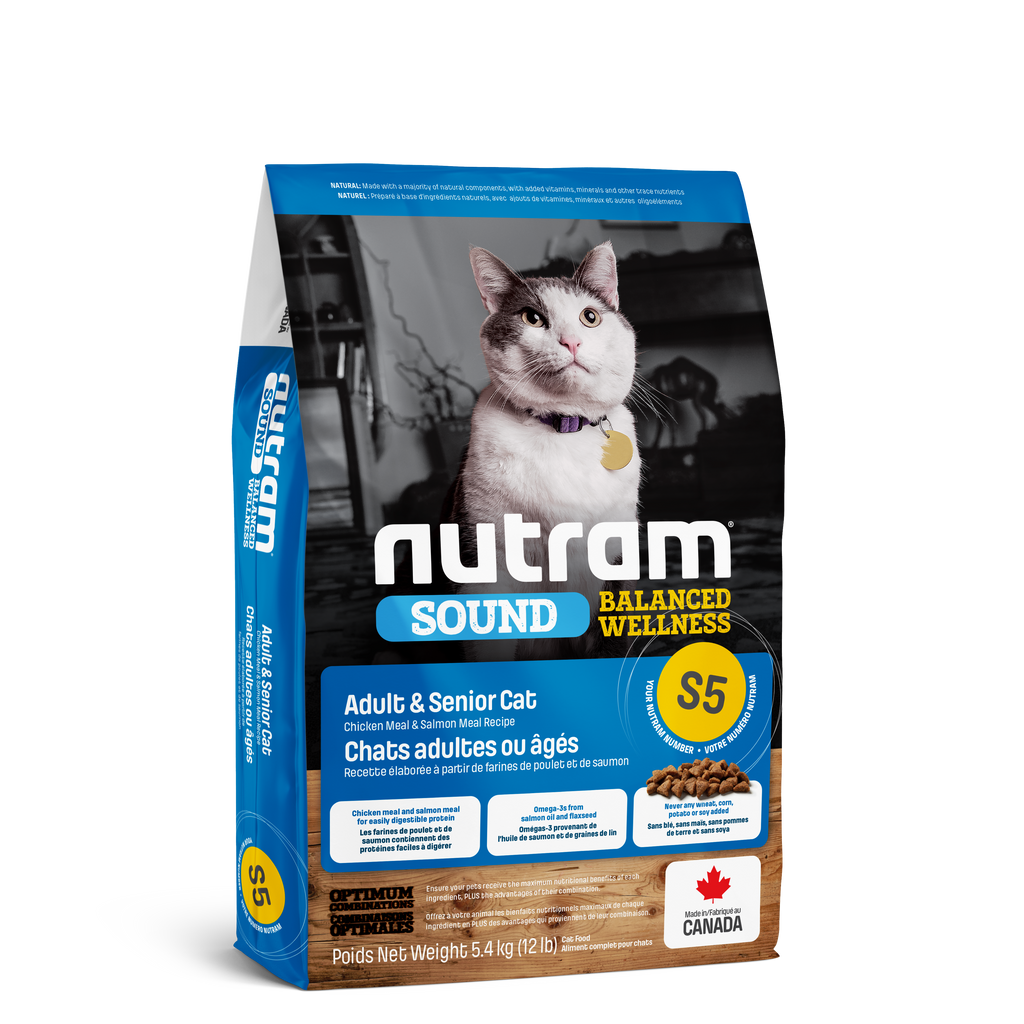 Nutram S5 - Chats adultes ou âgés Recette au poulet frais et au saumon - 5Kg400