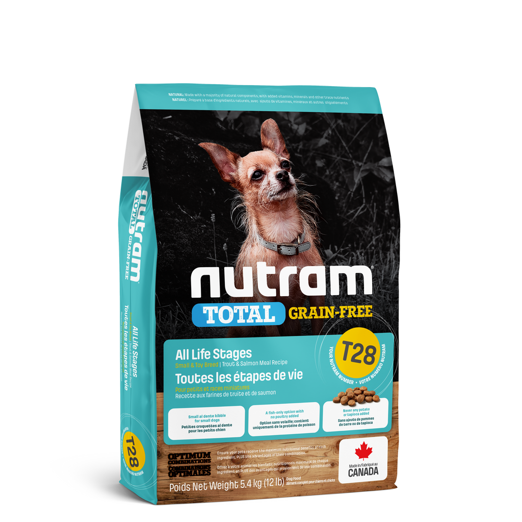 Nutram T28 - Toutes les étapes de vie Petites races et races naines Recette à la truite fraîche et au saumon frais - 5KG400