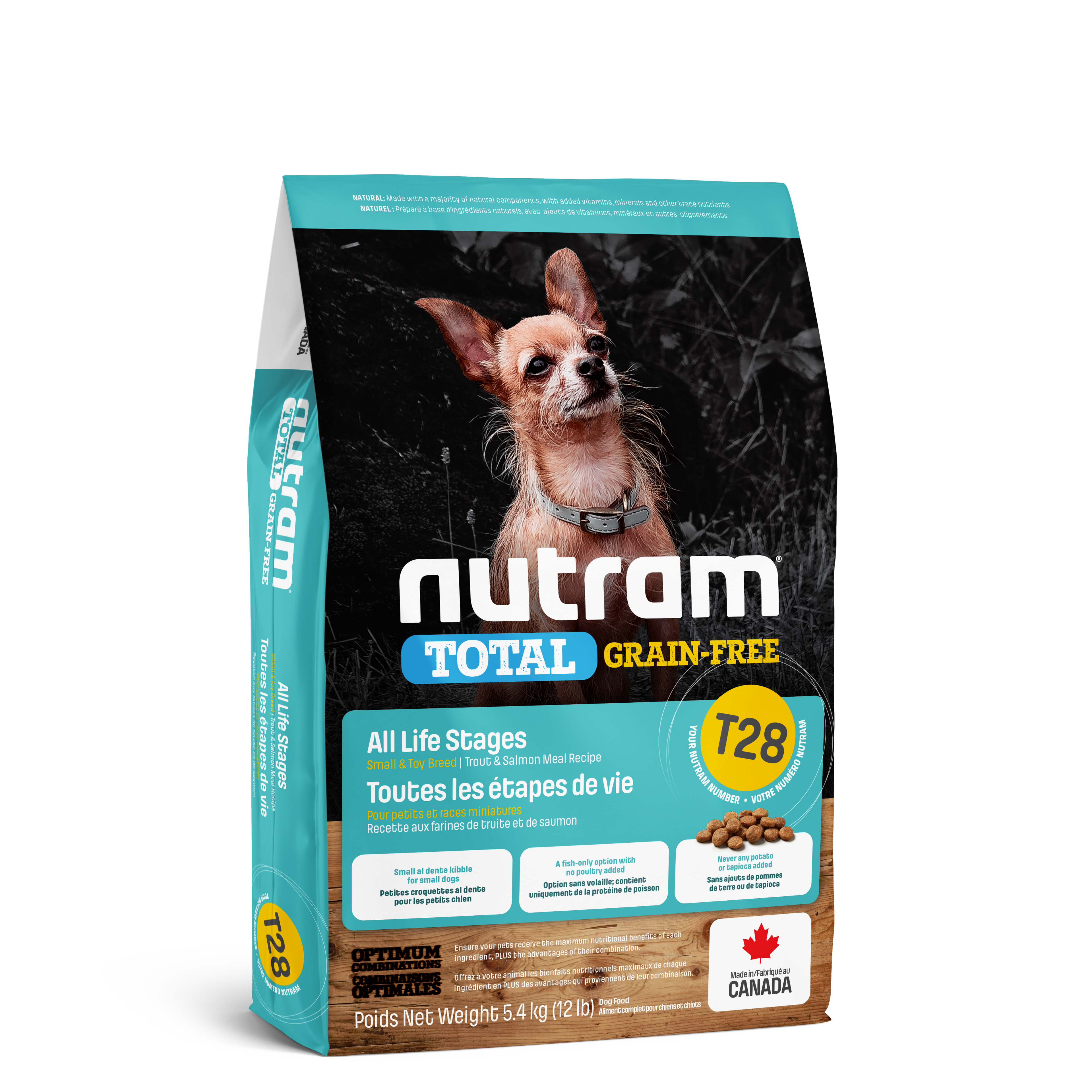 Nutram T28 - Toutes les étapes de vie Petites races et races naines Recette à la truite fraîche et au saumon frais - 5KG400