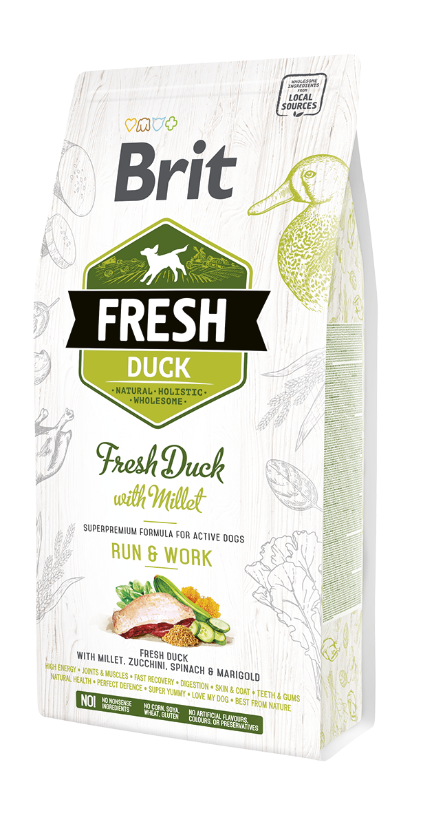Brit Fresh - Canard et millet pour chiens adultes actifs (Run & Work) - 2KG500
