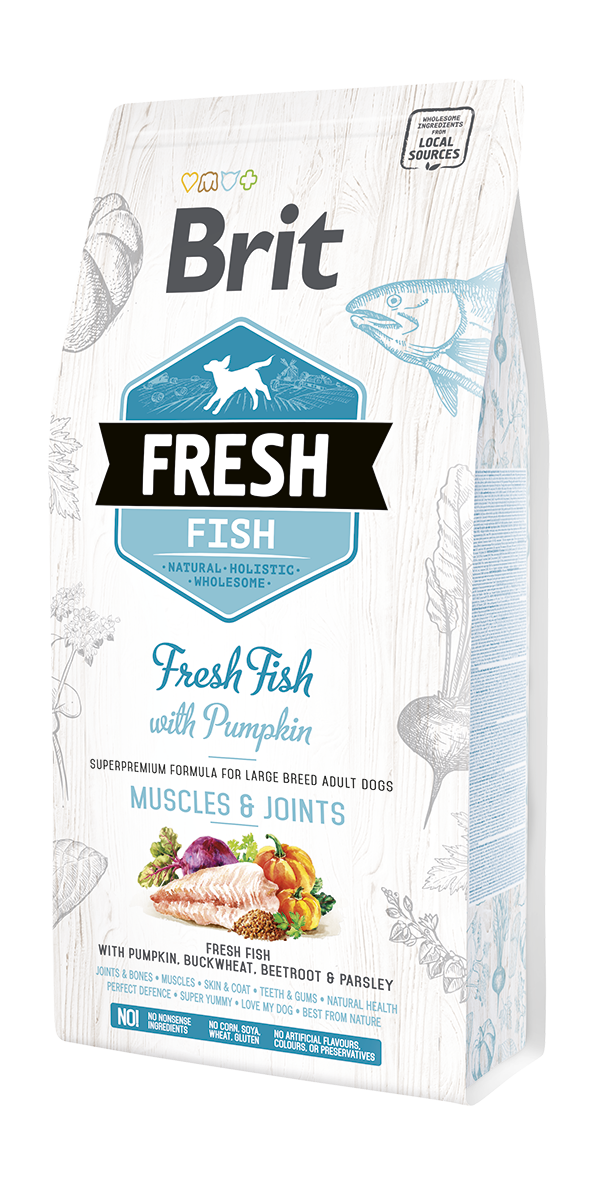 Brit Fresh - Poisson et citrouille pour chiens adultes de grande taille -Muscles et articulations - 2KG500