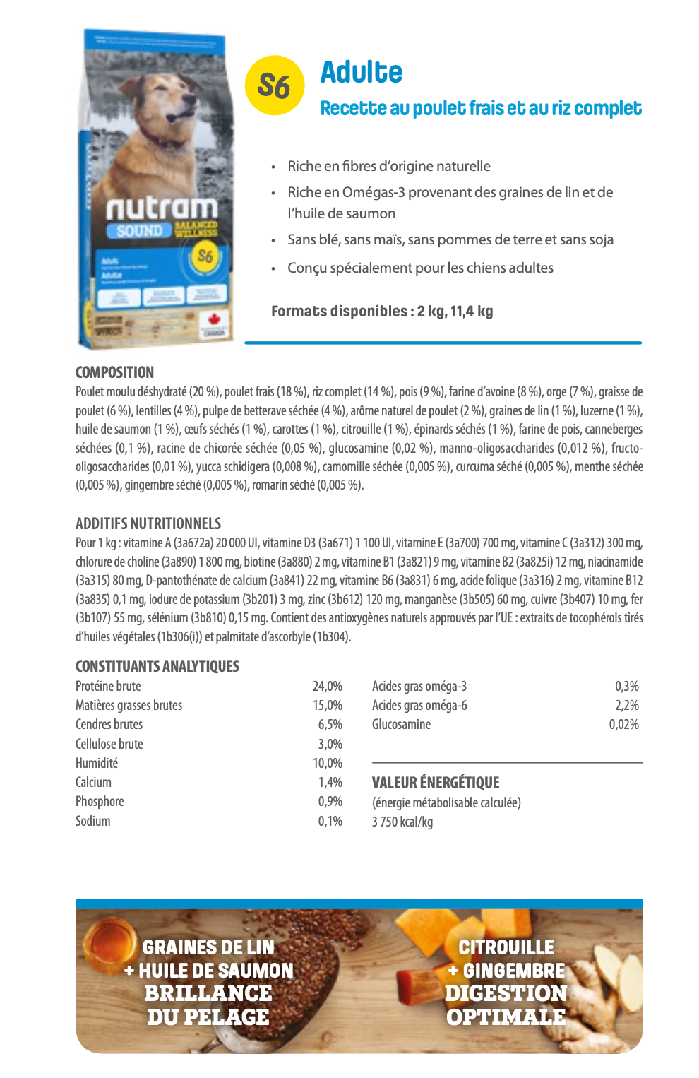 Nutram S6 - Adulte Recette au poulet frais et au riz complet 2kg