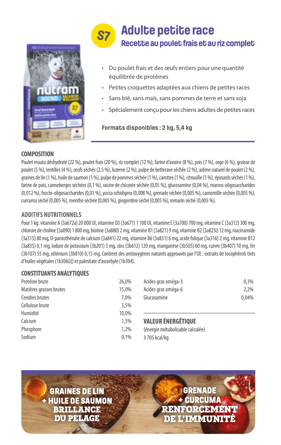 Nutram S7 - Adulte petite race Recette au poulet frais et au riz complet - 5Kg400
