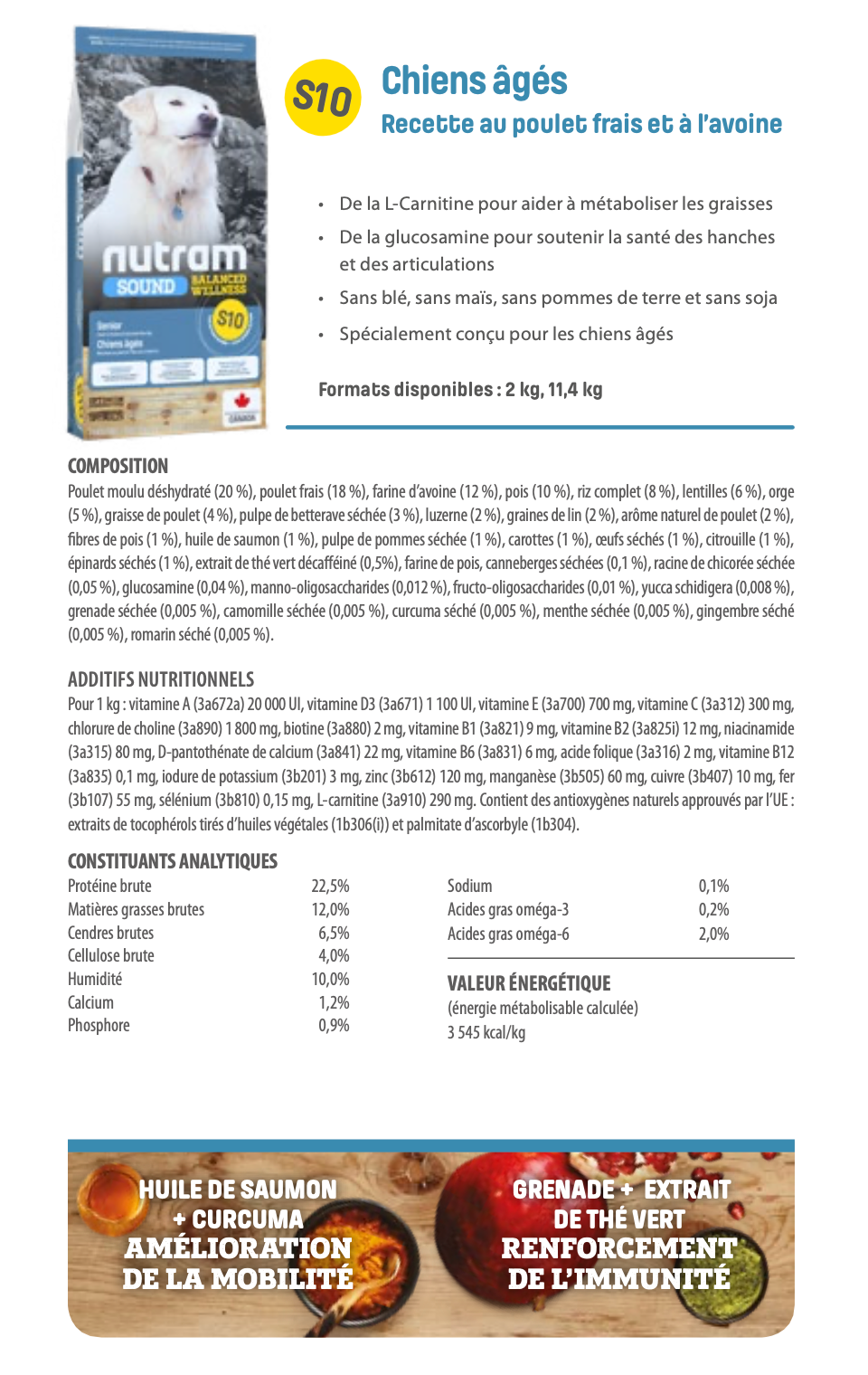 Nutram S10 - Chiens âgés Recette au poulet frais et à l’avoine - 2KG