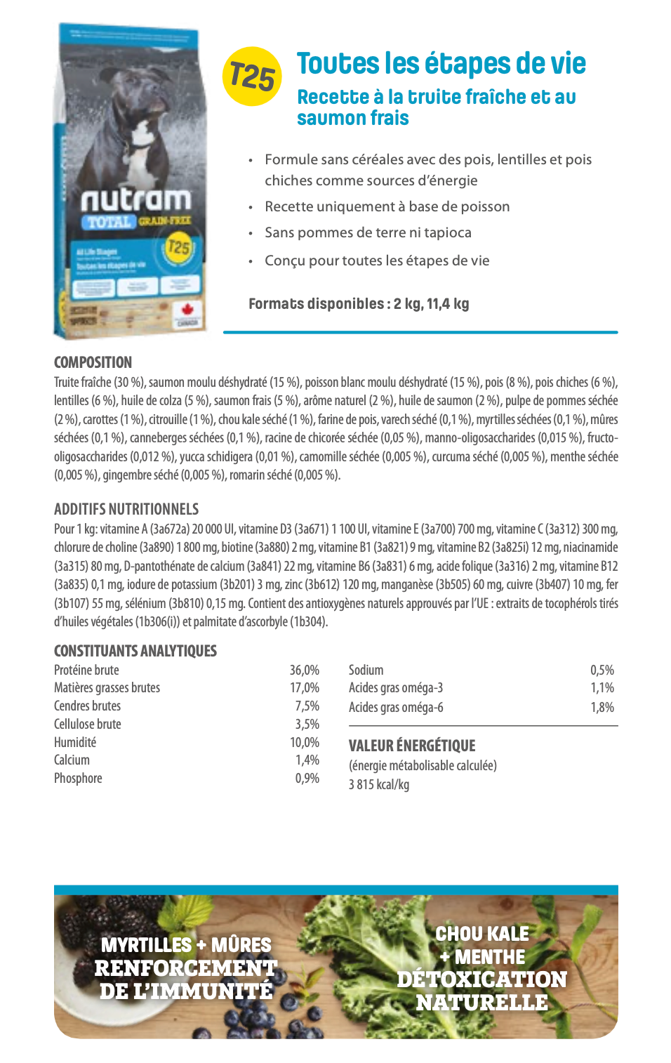 Nutram T25 - Toutes les étapes de vie Recette à la truite fraîche et au saumon frais - 11KG400