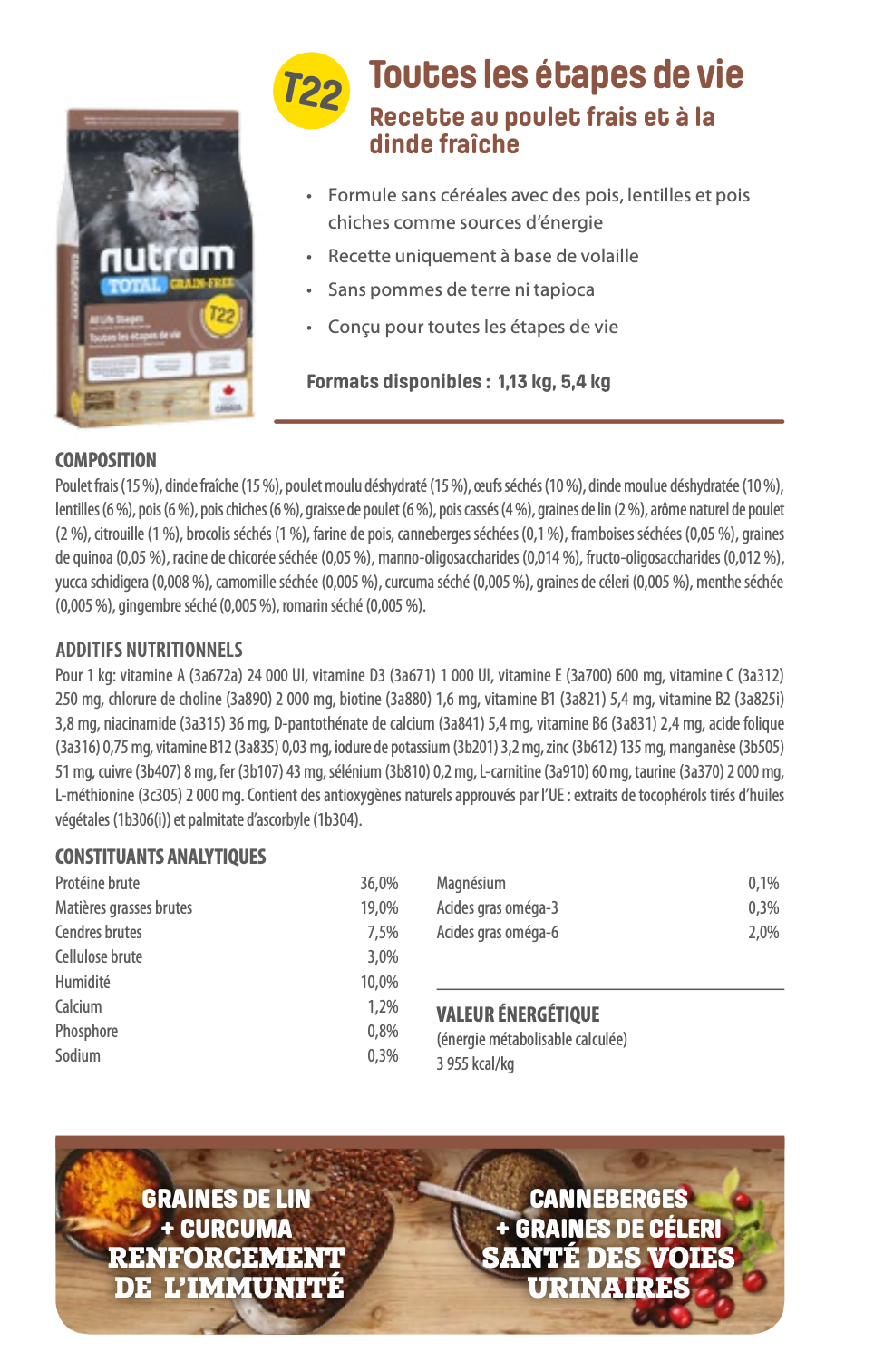 Nutram T22 - Toutes les étapes de vie Recette au poulet frais et à la dinde fraîche -  5KG400